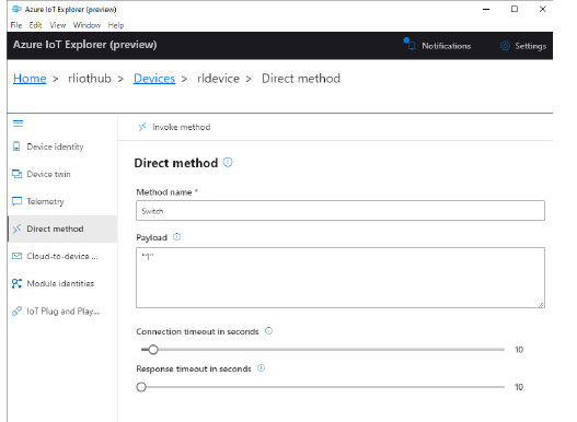 Azure IoT Explorer: llamada de método remoto